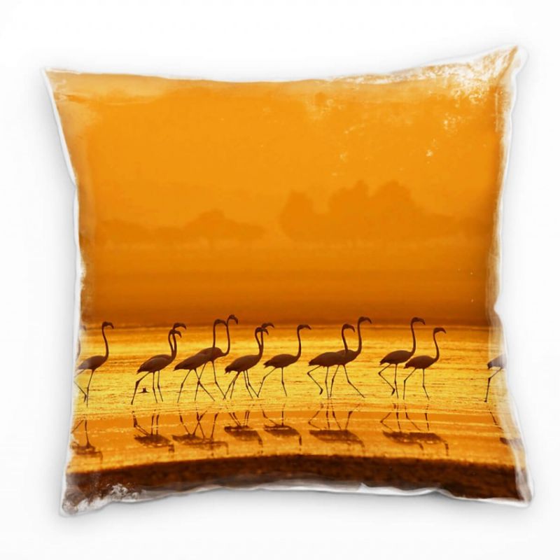 Tiere, Flamingos, Sonnenuntergang, orange Deko Kissen 40x40cm für Couch Sofa Lounge Zierkissen