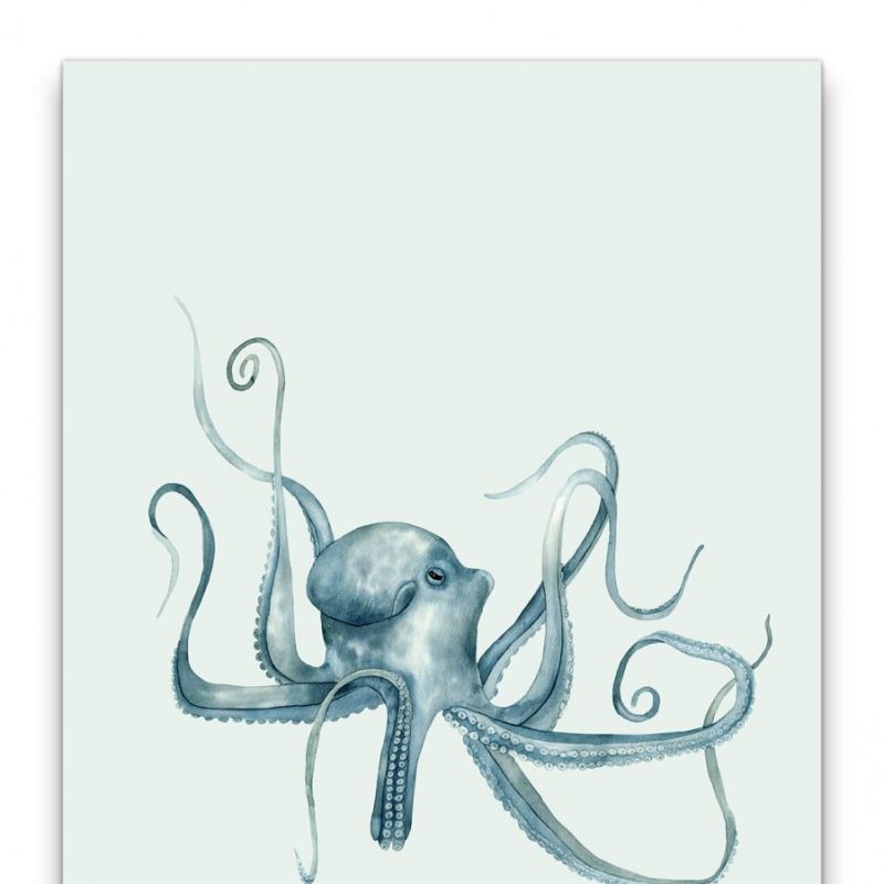 Oktopus Wasserfarben Aquarell Dekorativ Schlicht Blau