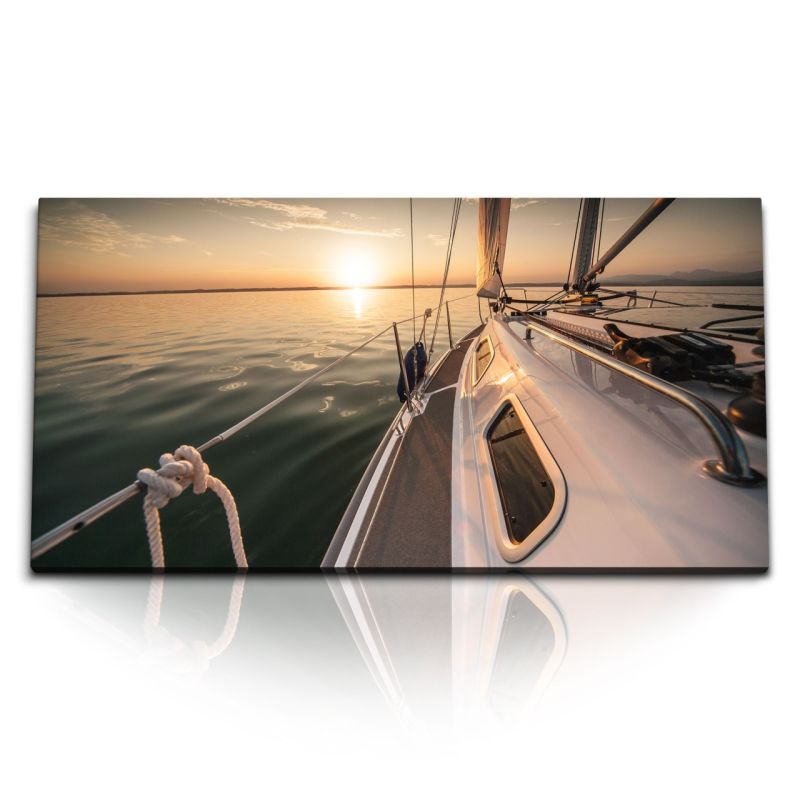 Kunstdruck Bilder 120x60cm Segelschiff Segeljacht Meer Sonnenuntergang Abendrot