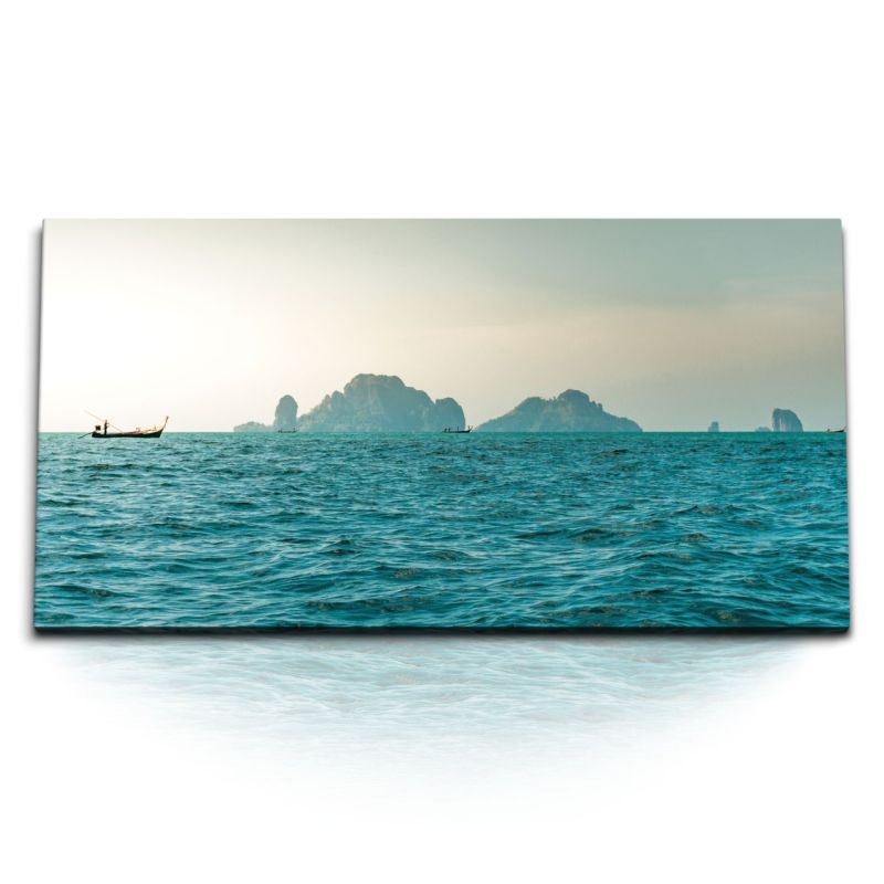 Kunstdruck Bilder 120x60cm Thailand Meer Ozean Inseln Fischerboot Horizont