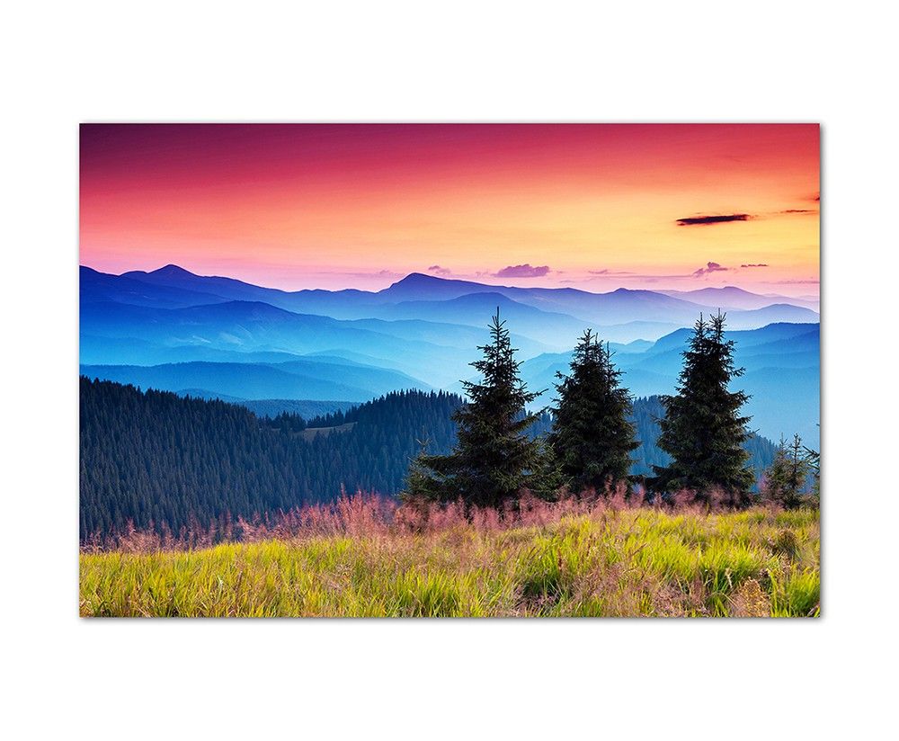 120x80cm Berge Wald Landschaft Morgenrot Natur