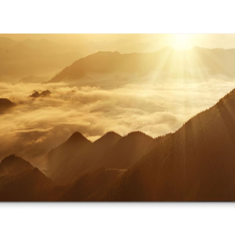 120x80cm Wandbild Berge Nebel Sonnenaufgang