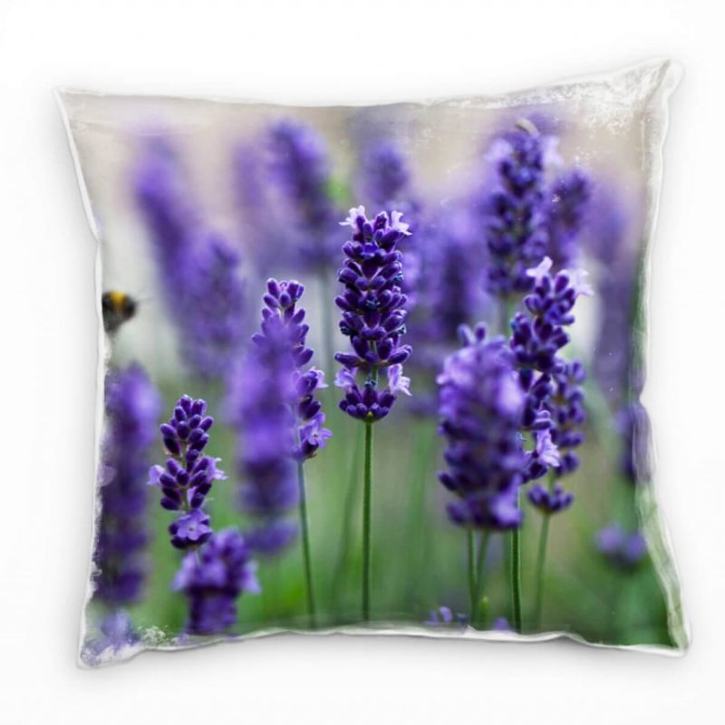 Blumen, lila, grün, Lavendel, unscharfe Hummel Deko Kissen 40x40cm für Couch Sofa Lounge Zierkissen