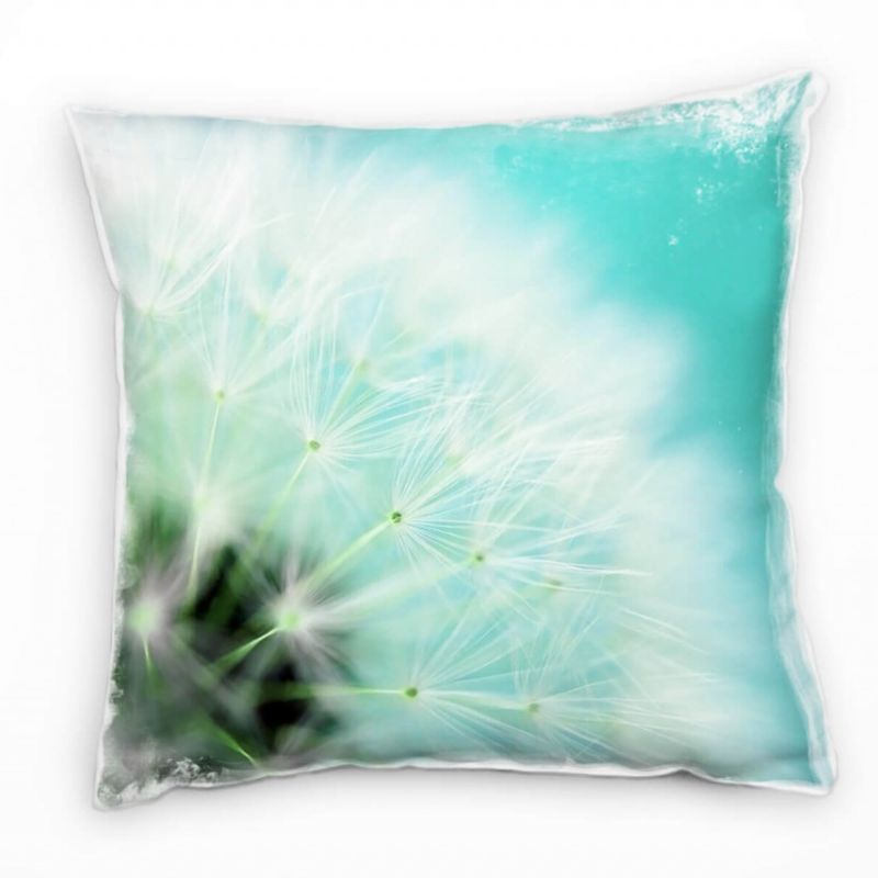 Macro, Blumen, türkis, weiß, Pusteblume Deko Kissen 40x40cm für Couch Sofa Lounge Zierkissen