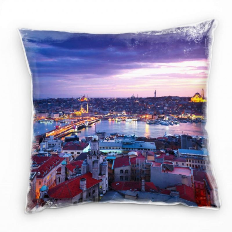 City, lila, blau, rot, Sonnenuntergang, Istanbul Deko Kissen 40x40cm für Couch Sofa Lounge Zierkisse