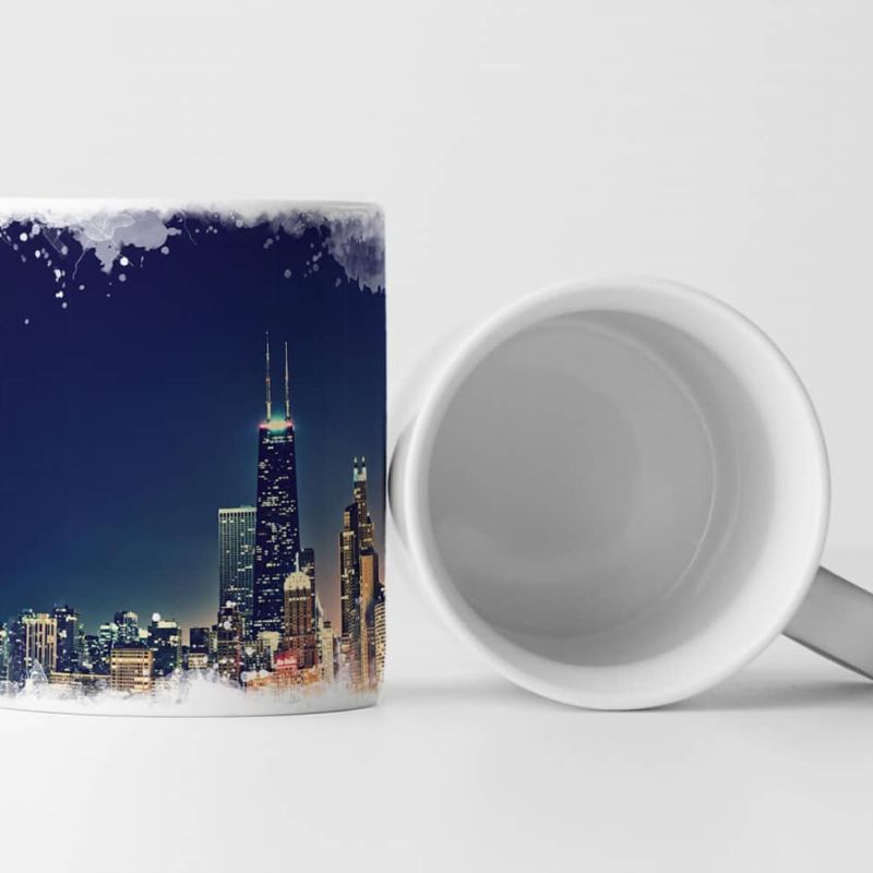 Tasse Geschenk Urbane Fotografie – Skyline von Chicago bei Nacht