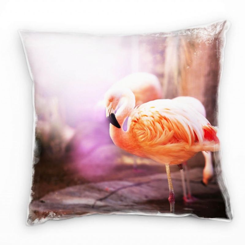 Tiere, orange, lila, Flamingos Deko Kissen 40x40cm für Couch Sofa Lounge Zierkissen