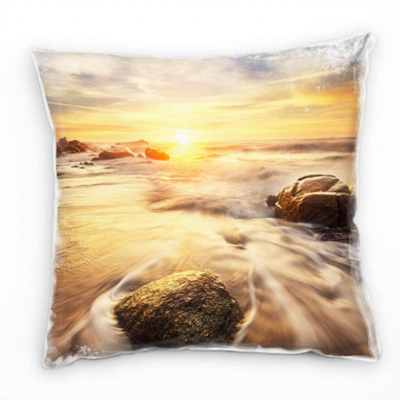 Strand und Meer, beige , orange, Sonnenuntergang  Deko Kissen 40x40cm für Couch Sofa Lounge Zierkiss