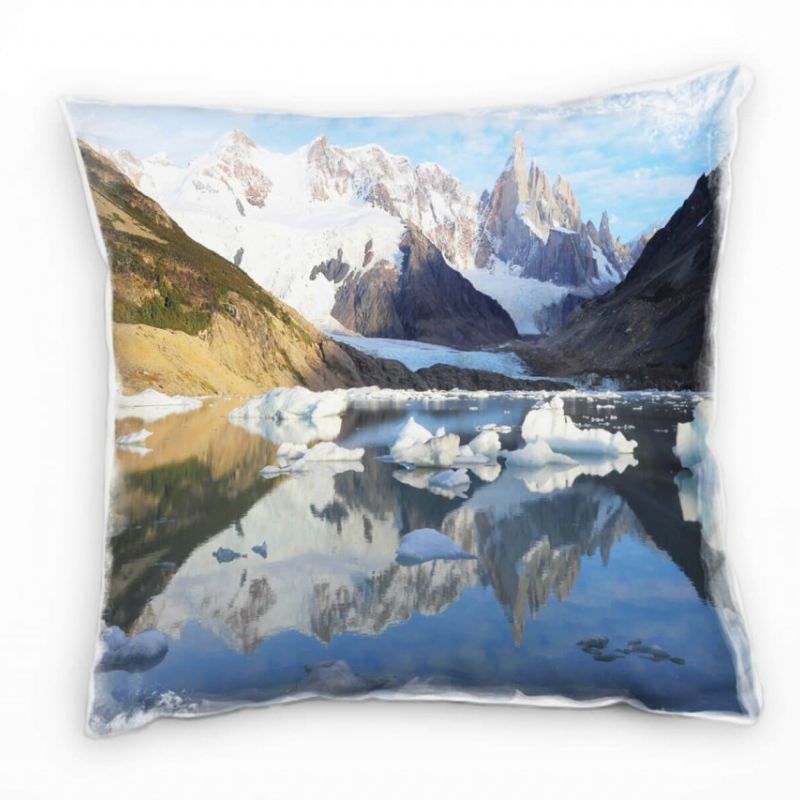 Seen, schneebedeckte Berge, Eis, blau, grau Deko Kissen 40x40cm für Couch Sofa Lounge Zierkissen