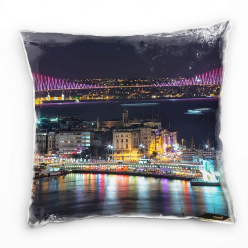 City, Bosporus Brücke, Nacht, Beleuchtung, bunt Deko Kissen 40x40cm für Couch Sofa Lounge Zierkissen