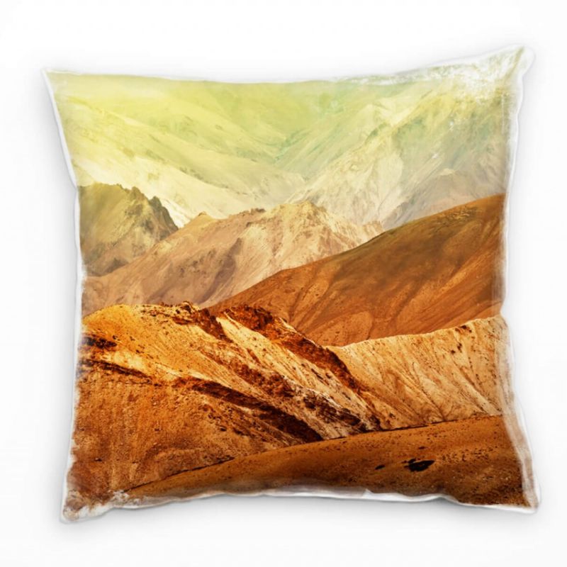 Landschaft, Berge, braun, gelb Deko Kissen 40x40cm für Couch Sofa Lounge Zierkissen