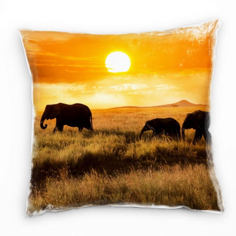 Tiere, Elefanten, Familie, Sonnenuntergang, orange Deko Kissen 40x40cm für Couch Sofa Lounge Zierkis