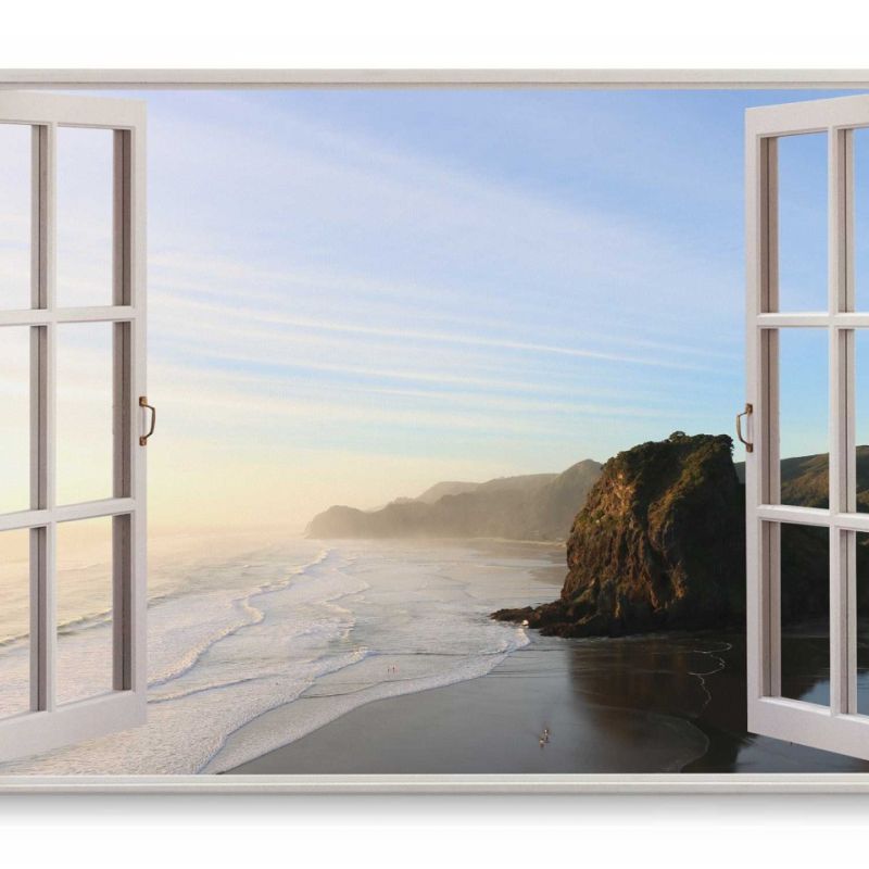 Wandbild 120x80cm Fensterbild Küste Meer Ozean Felsen Horizont Strand