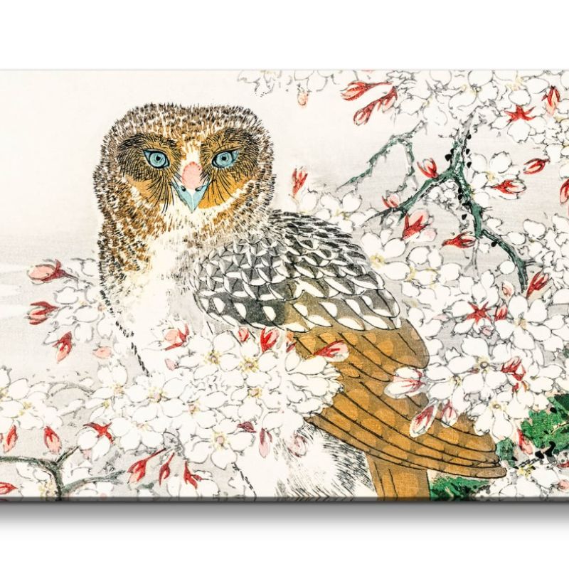 Remaster 120x60cm Wunderschöne traditionell japanische Kunst Zeitlos Eule im Baumblüten