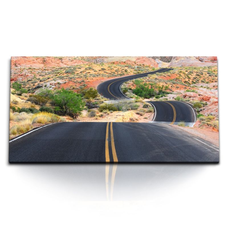 Kunstdruck Bilder 120x60cm Arizona USA Straße Steppe Berge Natur