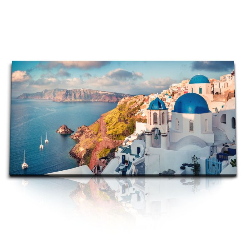 Kunstdruck Bilder 120x60cm Griechenland Santorini weiße Häuser Mittelmeer