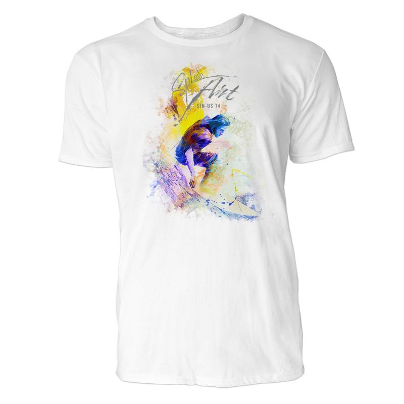 Surfer auf Welle Sinus Art ® T-Shirt Crewneck Tee with Frontartwork