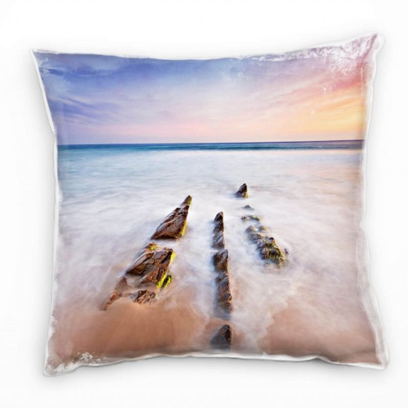 Strand und Meer, Wasser, rosa, hellblau, Spanien Deko Kissen 40x40cm für Couch Sofa Lounge Zierkisse