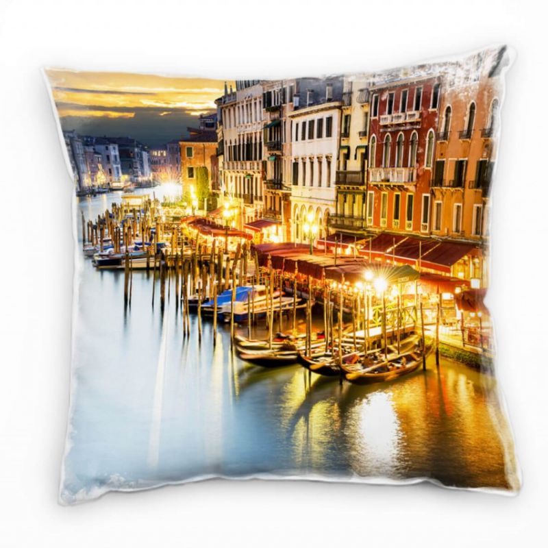 künstlerische Fotografie, Boote, Venedig, blau, orange Deko Kissen 40x40cm für Couch Sofa Lounge Zie