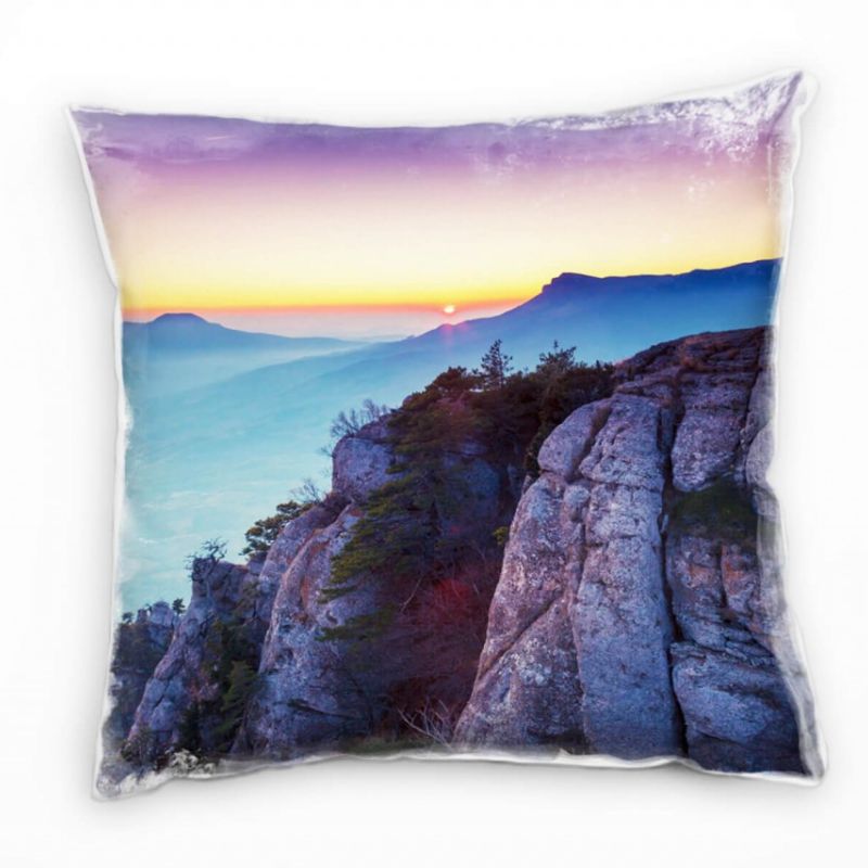 Landschaft, blau, grau, Sonnenaufgang, Felsen Deko Kissen 40x40cm für Couch Sofa Lounge Zierkissen