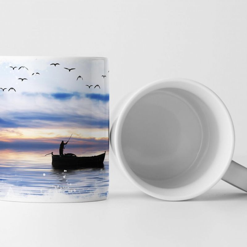 Tasse Geschenk Landschaftsfotografie – Einsamer Fischer mit Möwen