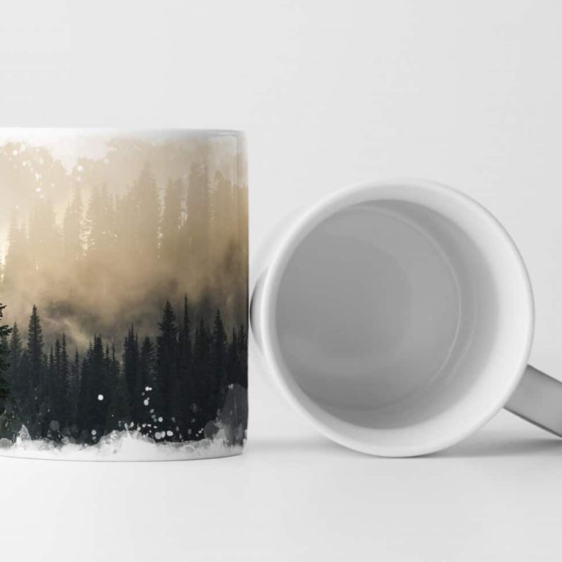 Tasse Geschenk Naturfotografie – Bergwald mit Nebel