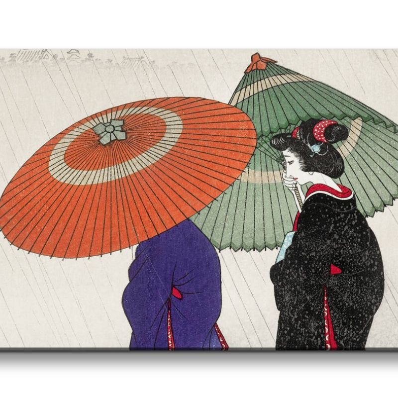 Remaster 120x60cm Ohara Koson traditionell japanische Kunst junge Damen Kimono Regenschirme Regen