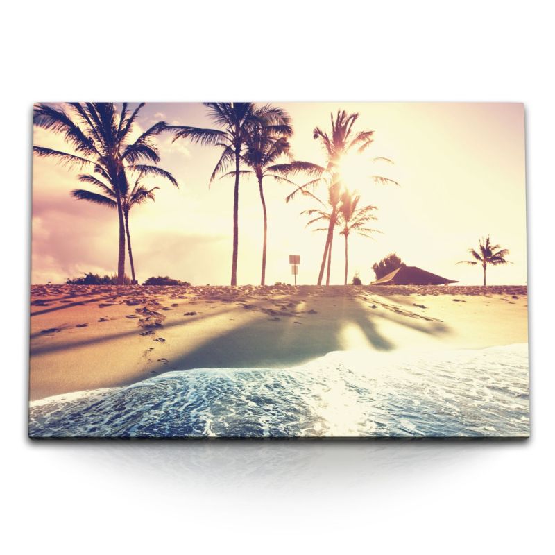 120x80cm Wandbild auf Leinwand Kalifornien Strand Palmen Sonnenschein Sand Sommer