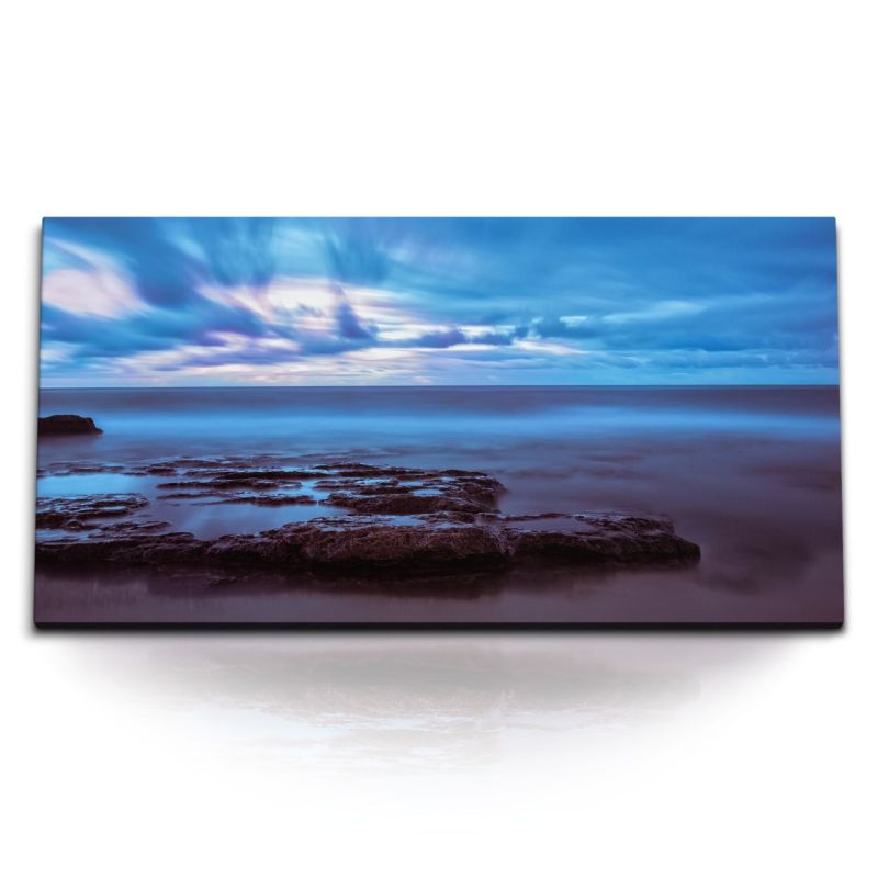 Kunstdruck Bilder 120x60cm Felsen Meer Horizont Abenddämmerung Ozean