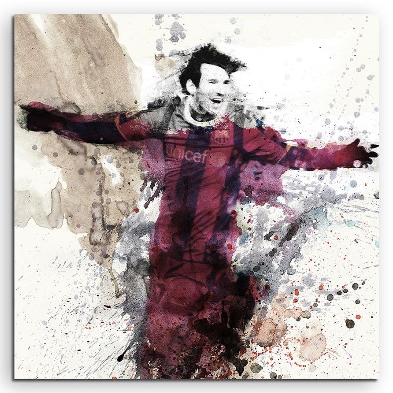 Messi Barcelona 60x60cm  Aquarell Art Leinwandbild