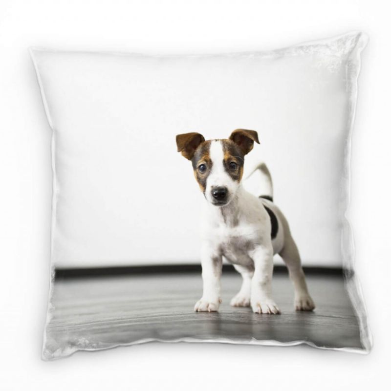 Tiere, grau, braun, weiß, kleiner Wachhund Deko Kissen 40x40cm für Couch Sofa Lounge Zierkissen