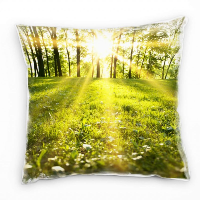 Frühling, grün, lichtdurchfluteter Wald Deko Kissen 40x40cm für Couch Sofa Lounge Zierkissen