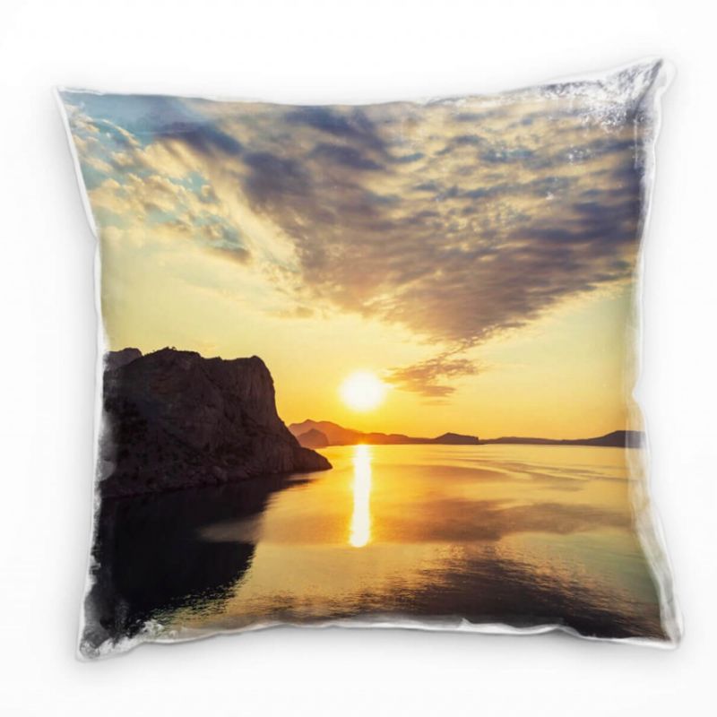 Strand und Meer, Sonnenuntergang, Felsen Deko Kissen 40x40cm für Couch Sofa Lounge Zierkissen