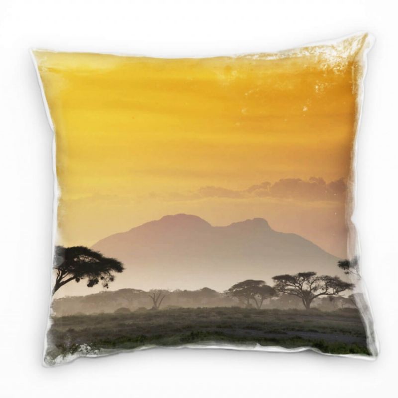 Landschaft, gelb, schwarz, Sonnenuntergang, Afrika Deko Kissen 40x40cm für Couch Sofa Lounge Zierkis