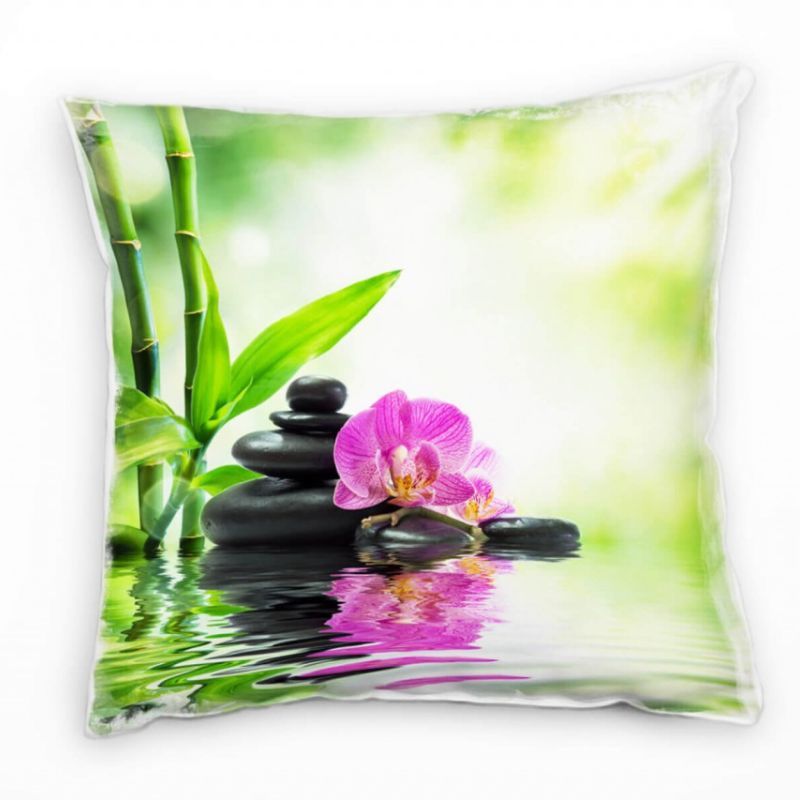 künstlerische Fotografie, grün, Bambus, Orchidee  Deko Kissen 40x40cm für Couch Sofa Lounge Zierkiss