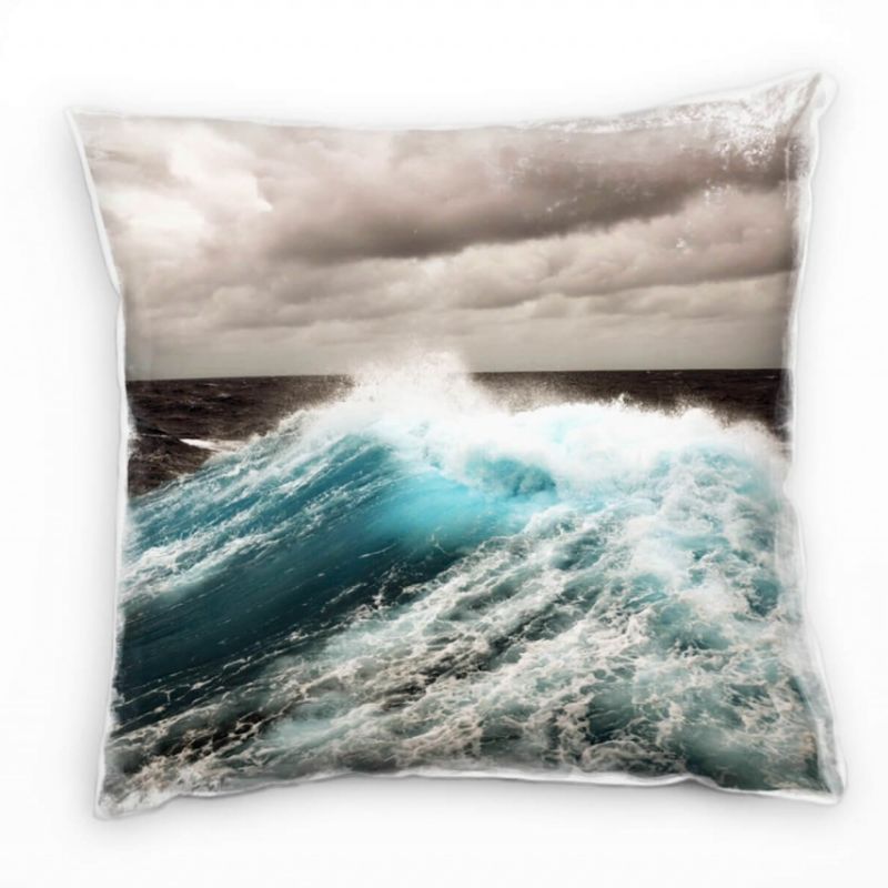 künstlerische Fotografie, Meer, blau, schwarz, weiß, Wellen Deko Kissen 40x40cm für Couch Sofa Loung