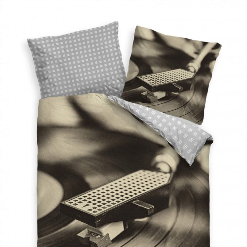 Retro Vinyl Schallplatte Makro Sepia Bettwäsche Set 135×200 cm + 80x80cm  Atmungsaktiv