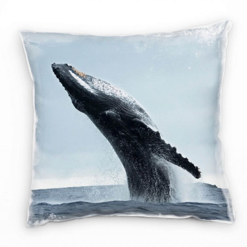 Tiere, springender Buckelwal, Meer, grau Deko Kissen 40x40cm für Couch Sofa Lounge Zierkissen