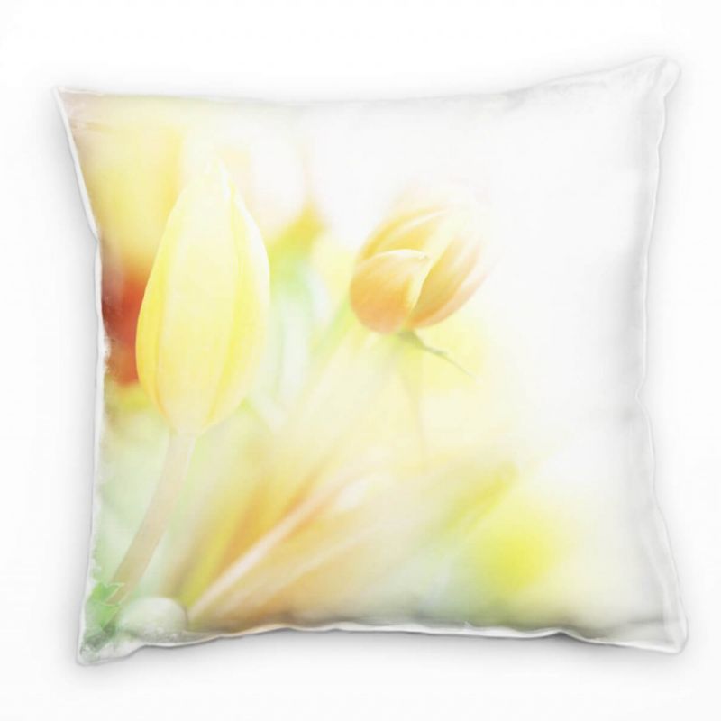 Blumen, gelb, orange, Pastelltöne, Tulpen, lichtdurchflutet Deko Kissen 40x40cm für Couch Sofa Loung