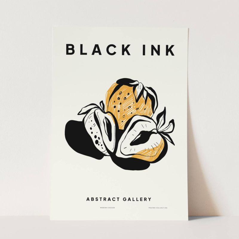 Black Ink dekorative Illustration Modern  Erdbeeren