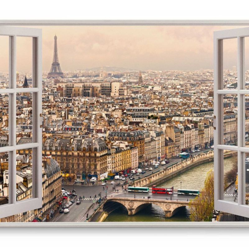 Wandbild 120x80cm Fensterbild Paris Luftaufnahme Eiffelturm Frankreich Altstadt