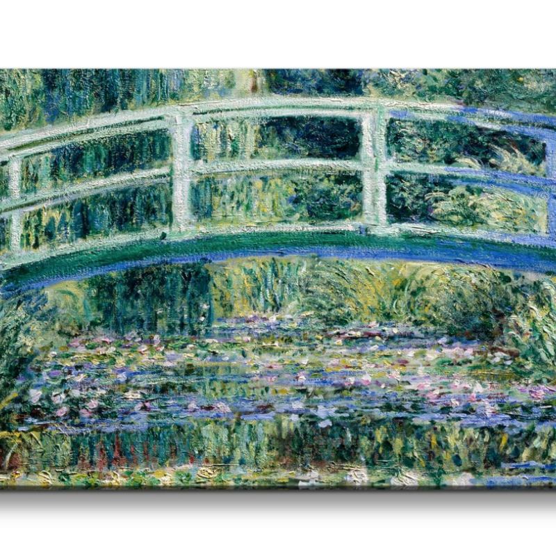 Remaster 120x60cm Claude Monet Impressionismus weltberühmtes Wandbild Wasserblumen Holzbrücke Sommer