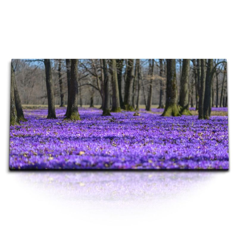 Kunstdruck Bilder 120x60cm Violette Blüten Blumen Natur Bäume