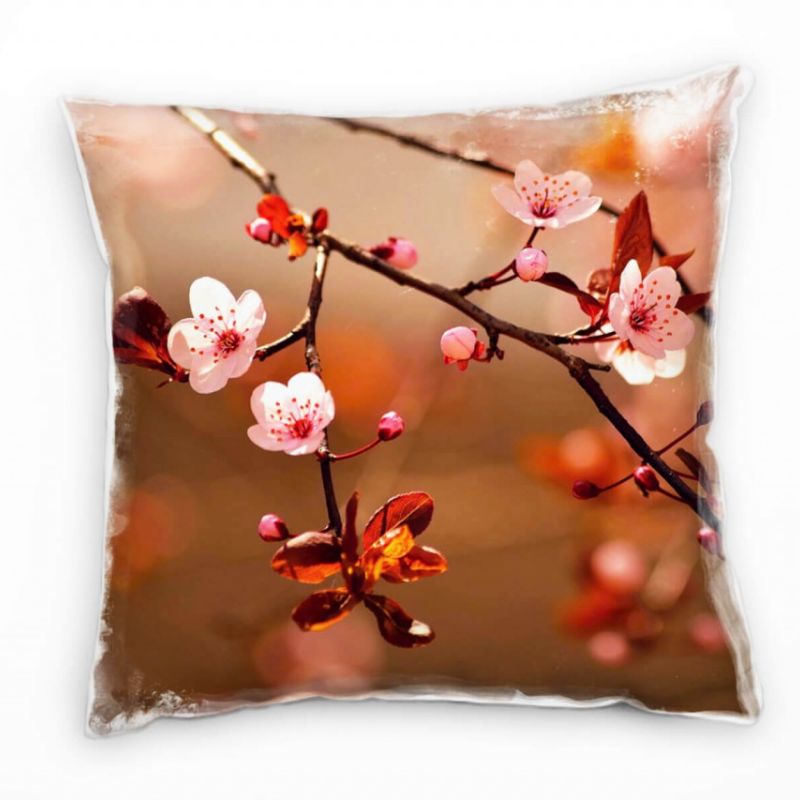 Blumen, rosa, orange, Kirschblüten, Nah Deko Kissen 40x40cm für Couch Sofa Lounge Zierkissen