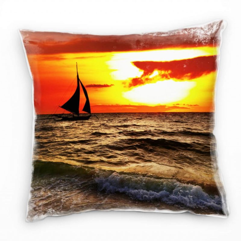 Meer, rot, blau, Segelboot, Sonnenuntergang Deko Kissen 40x40cm für Couch Sofa Lounge Zierkissen