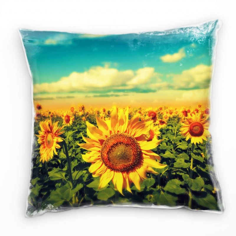 Landschaften, Sonnenblumen, gelb, grün, blau Deko Kissen 40x40cm für Couch Sofa Lounge Zierkissen