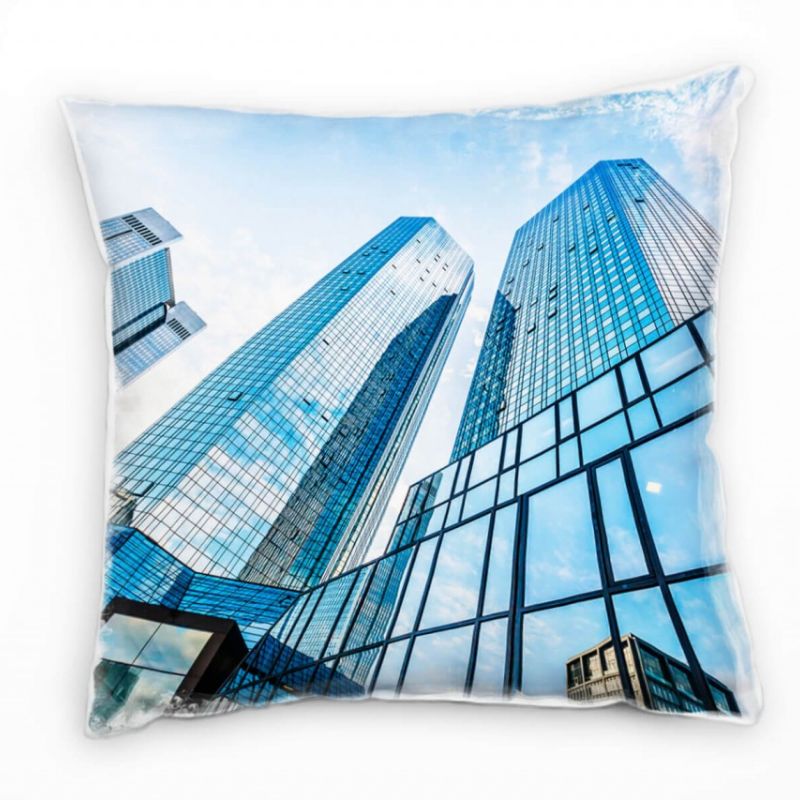 City, Hochhäuser, Glas, Wolken, grau, blau Deko Kissen 40x40cm für Couch Sofa Lounge Zierkissen