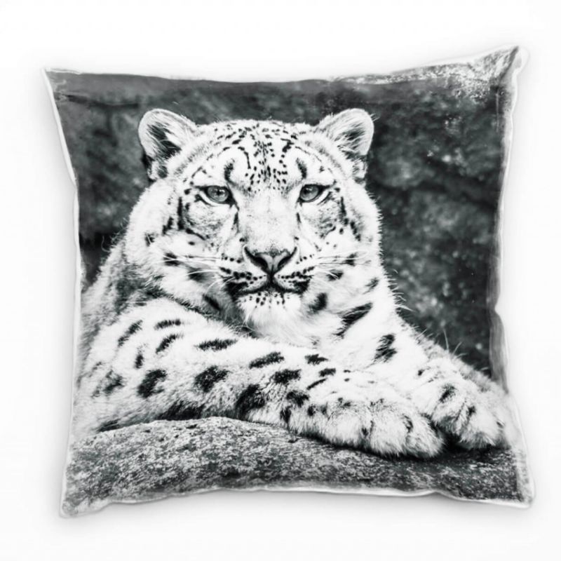 Tiere, Leopard, grau Deko Kissen 40x40cm für Couch Sofa Lounge Zierkissen