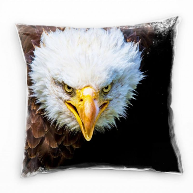 Tiere, Weißkopfseeadler, braun, weiß, gelb Deko Kissen 40x40cm für Couch Sofa Lounge Zierkissen