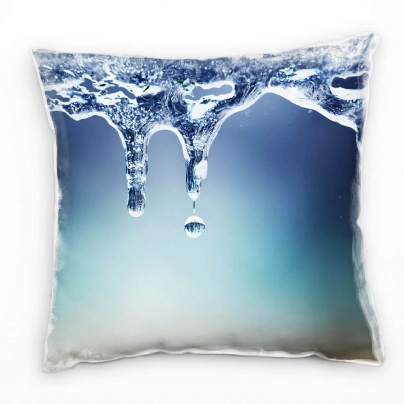 Macro, Winter, Eis, Eiszapfen, Tropfen, blau Deko Kissen 40x40cm für Couch Sofa Lounge Zierkissen